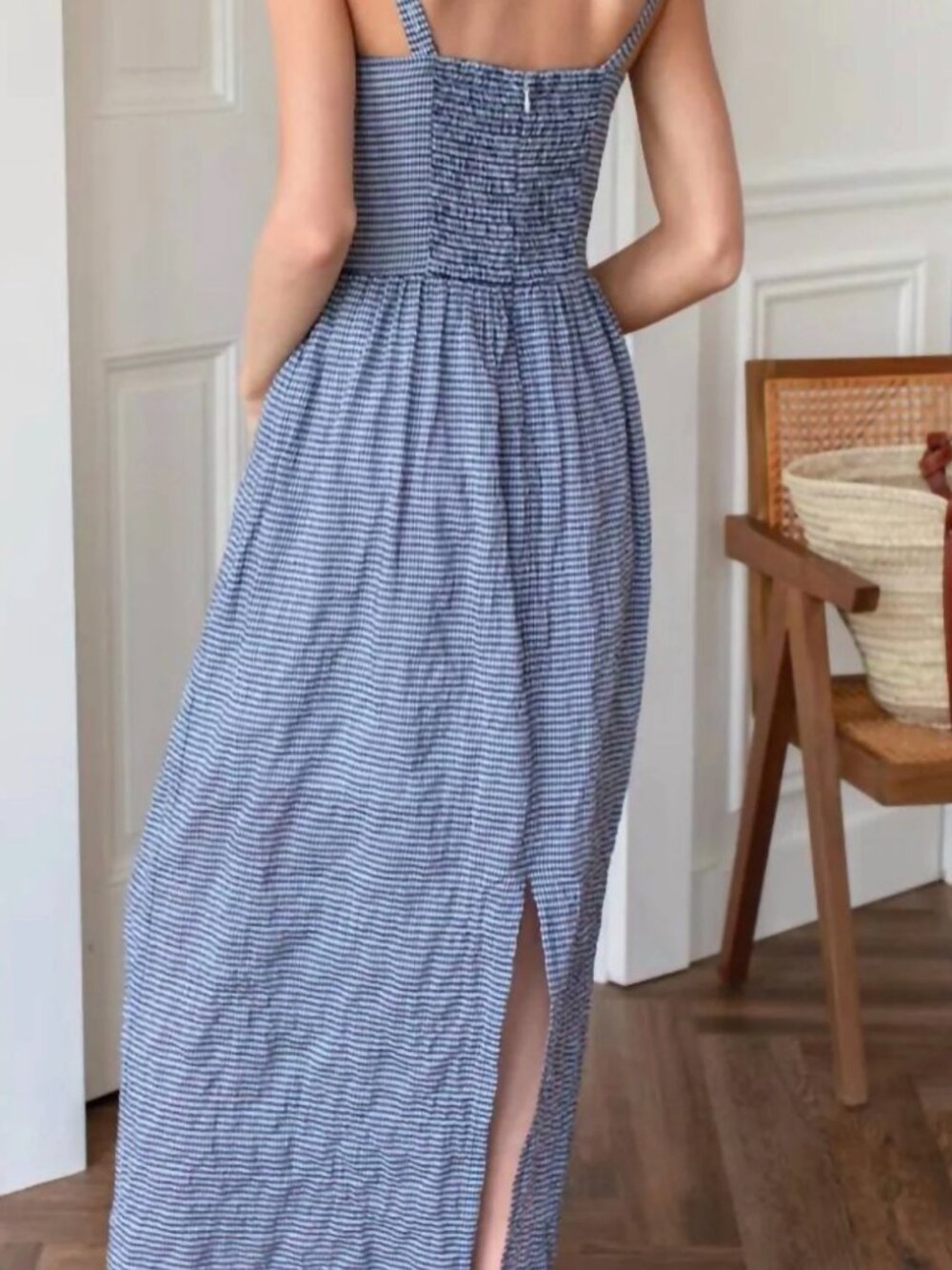 Emerson Fry Jour Maxi Dress, Navy Gingham, sz S. Great condition - Picture 2 of 6